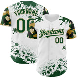 Custom White Green-Cream Splatter Camo Two Tone Authentic Baseball Jersey