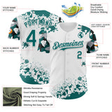 Custom White Teal Black-Gray Splatter Camo Two Tone Authentic Baseball Jersey
