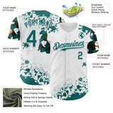 Custom White Teal-Black Splatter Camo Two Tone Authentic Baseball Jersey