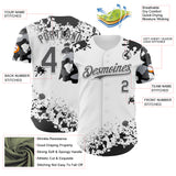 Custom White Steel Gray-Black Splatter Camo Two Tone Authentic Baseball Jersey