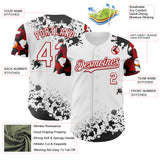 Custom White Red-Black Splatter Camo Two Tone Authentic Baseball Jersey