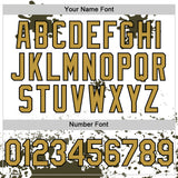 Custom White Old Gold Black-Olive Splatter Camo Two Tone Authentic Baseball Jersey