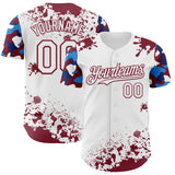 Custom White Crimson-Blue Splatter Camo Two Tone Authentic Baseball Jersey