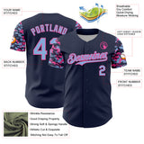 Custom Navy Light Blue-Pink Digital Camo Two Tone Authentic Baseball Jersey