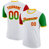 Custom White Red Grass Green-Yellow Gradient Two Tone Performance T-Shirt