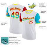 Custom White Red Lakes Blue-Light Yellow Gradient Two Tone Performance T-Shirt