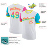 Custom White Pink Lakes Blue-Light Yellow Gradient Two Tone Performance T-Shirt