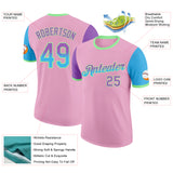 Custom Light Pink Medium Purple Sky Blue-Pea Green Gradient Two Tone Performance T-Shirt