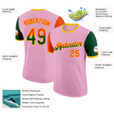 Custom Light Pink Orange Green-Yellow Gradient Two Tone Performance T-Shirt
