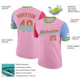 Custom Light Pink Neon Pink Light Blue-Aurora Green Gradient Two Tone Performance T-Shirt