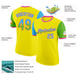 Custom Light Yellow Sky Blue Aurora Green-Pink Gradient Two Tone Performance T-Shirt