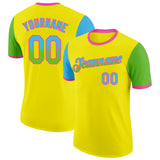 Custom Light Yellow Sky Blue Aurora Green-Pink Gradient Two Tone Performance T-Shirt