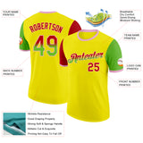 Custom Light Yellow Red Aurora Green-Light Pink Gradient Two Tone Performance T-Shirt