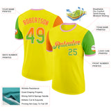 Custom Light Yellow Bay Orange Aurora Green-Light Pink Gradient Two Tone Performance T-Shirt