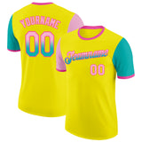 Custom Light Yellow Light Pink Aqua-Pink Gradient Two Tone Performance T-Shirt