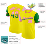 Custom Light Yellow Light Pink Grass Green-Pink Gradient Two Tone Performance T-Shirt