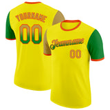 Custom Light Yellow Old Gold Grass Green-Orange Gradient Two Tone Performance T-Shirt