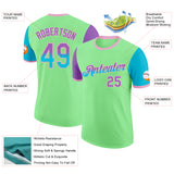 Custom Pea Green Medium Purple Lakes Blue-Light Pink Gradient Two Tone Performance T-Shirt
