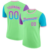 Custom Pea Green Medium Purple Lakes Blue-Light Pink Gradient Two Tone Performance T-Shirt