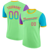 Custom Pea Green Medium Purple Lakes Blue-Yellow Gradient Two Tone Performance T-Shirt