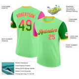 Custom Pea Green Pink Grass Green-Yellow Gradient Two Tone Performance T-Shirt