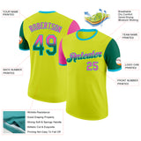 Custom Neon Yellow Pink Kelly Green-Lakes Blue Gradient Two Tone Performance T-Shirt