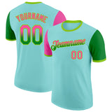 Custom Ice Blue Pink Grass Green-Neon Green Gradient Two Tone Performance T-Shirt