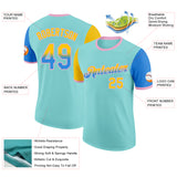 Custom Ice Blue Yellow Powder Blue-Light Pink Gradient Two Tone Performance T-Shirt