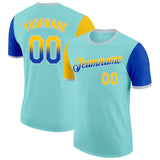 Custom Ice Blue Yellow Thunder Blue-Silver Gradient Two Tone Performance T-Shirt