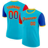 Custom Lakes Blue Fire Red Thunder Blue-Yellow Gradient Two Tone Performance T-Shirt