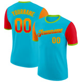 Custom Lakes Blue Bay Orange Fire Red-Neon Green Gradient Two Tone Performance T-Shirt