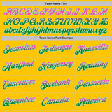 Custom Yellow Pink Grass Green-Ice Blue Gradient Two Tone Performance T-Shirt