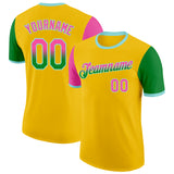 Custom Yellow Pink Grass Green-Ice Blue Gradient Two Tone Performance T-Shirt