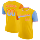 Custom Yellow Bay Orange Light Blue-Light Pink Gradient Two Tone Performance T-Shirt