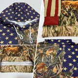 Custom Camo Black-White 3D American Flag And Deer Hunting Sports Pullover Sweatshirt Hoodie