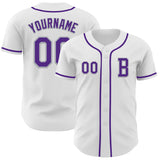 Custom White Purple-Gray Authentic Baseball Jersey