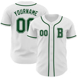 Custom White Green Authentic Baseball Jersey