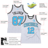 Custom White Black Pinstripe Sky Blue Authentic Basketball Jersey