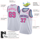 Custom White Black Pinstripe Pink-Light Blue Authentic Basketball Jersey