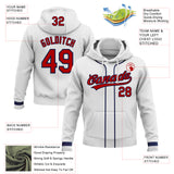 Custom Stitched White Red-Navy Baseball Pullover Sweatshirt Hoodie