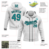Custom Stitched White Teal-Black Baseball Pullover Sweatshirt Hoodie