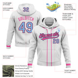 Custom Stitched White Light Blue Pink-Black Baseball Pullover Sweatshirt Hoodie