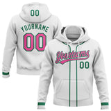 Custom Stitched White Pink-Kelly Green Baseball Pullover Sweatshirt Hoodie