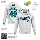 Custom Stitched White Navy-Teal Baseball Pullover Sweatshirt Hoodie