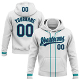 Custom Stitched White Navy-Teal Baseball Pullover Sweatshirt Hoodie