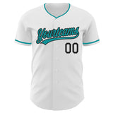 Custom White Teal-Black Authentic Baseball Jersey