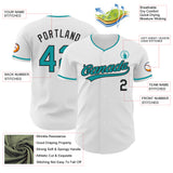 Custom White Teal-Black Authentic Baseball Jersey