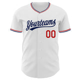 Custom White Navy-Red Authentic Baseball Jersey