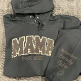 Mama Leopard Puff Print Personalized Sweatshirt with Kids Name On Sleeve