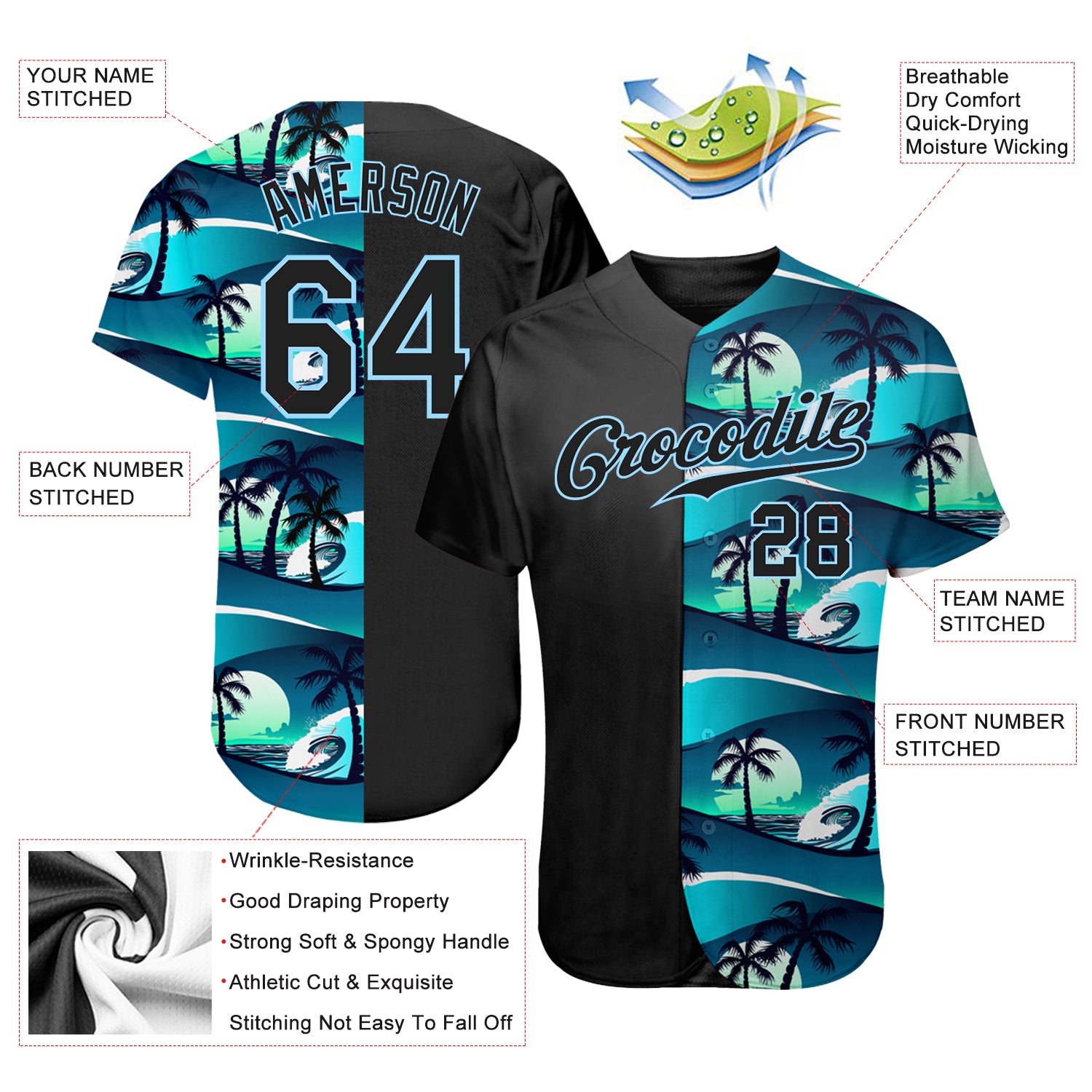 Custom 3D Pattern Design Tropical Hibiscus And Palm Trees Authentic Baseball Jersey